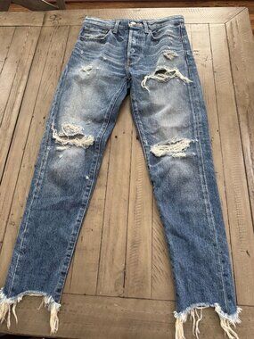 Moussy Vintage XO Barneys New York Straight Distressed Frayed Jeans Size 25